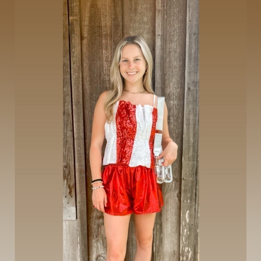 Peach Love California Red and White Sequin Color Block Cami Top